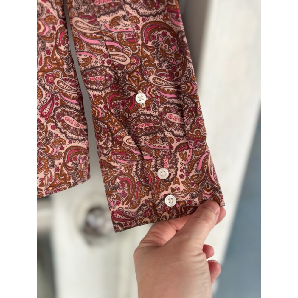 Lands' End Womens Size 12 Paisley Print Long Sleeve Button Down Shirt Retro Chic - Picture 4 of 13